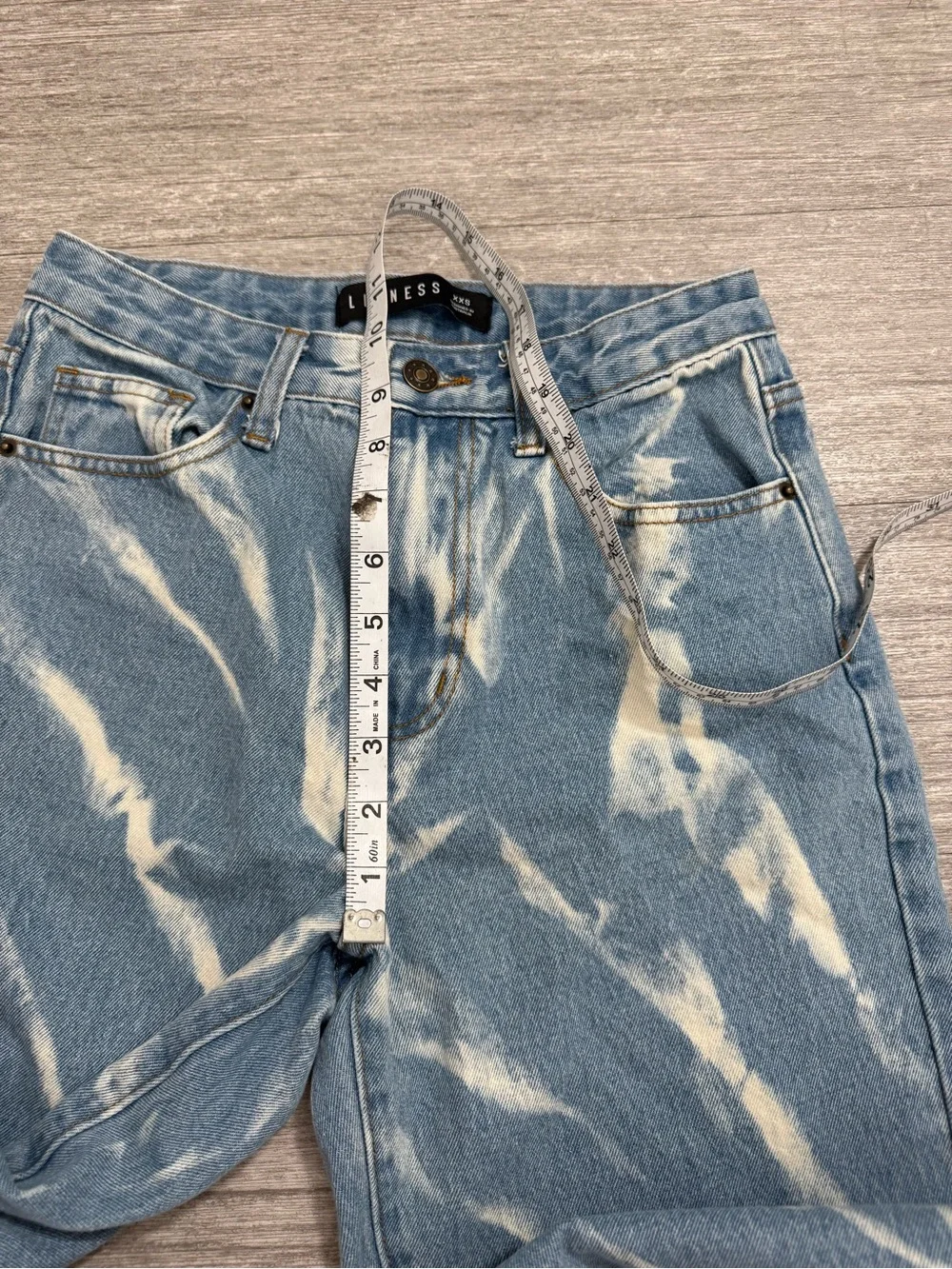 Lioness Bleach Wash Straight Leg Jeans Blue White Tie Dye High Rise Denim XXS